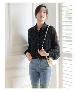 シャツ・ブラウス | ブラウス レディース きれいめ 40代 春秋新作 オシャレブラウス シャツ 長袖トップス Vネックブラウス 大人 シャツ30代 ゆったり 通勤 50代 ドット柄