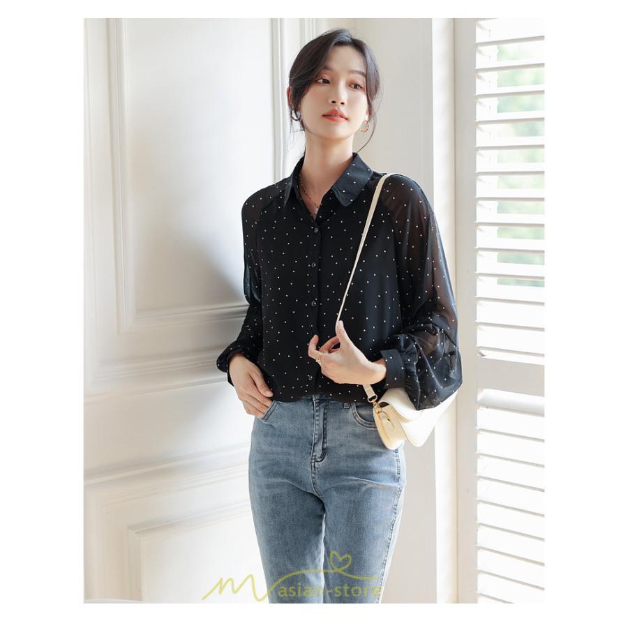 シャツ・ブラウス | ブラウス レディース きれいめ 40代 春秋新作 オシャレブラウス シャツ 長袖トップス Vネックブラウス 大人 シャツ30代 ゆったり 通勤 50代 ドット柄