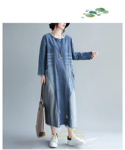 デニムワンピース | ワンピース レディース カジュアル 人気 デニム ロング丈 切り替え 長袖 レトロ風 体型カバー 着痩せ 大きいサイズ 20代30代40代50代 マタニティ 秋 春 夏