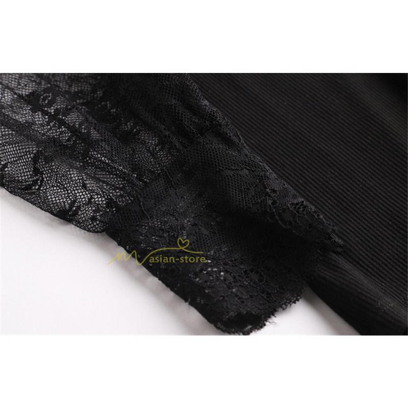 tシャツ・カットソー | カットソー レディース 長袖 春 シャツ 異素材 切り替え レース付き 透け感 20代30代40代50代 ハイネック インナー 着痩せ お出かけ カジュアル カシュクール