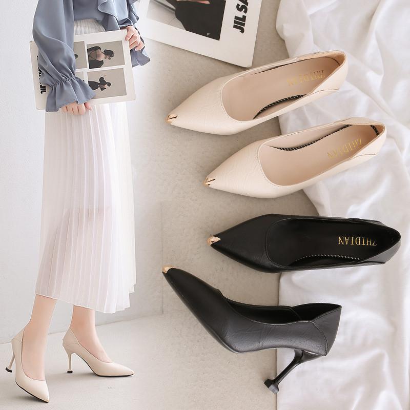 パンプス | ポインテッドトゥピンヒール 紐なし スリップオン ミドルヒール 黒 柔らか 滑り止めソール シューズ 30代40代 レディース 靴 オフィス