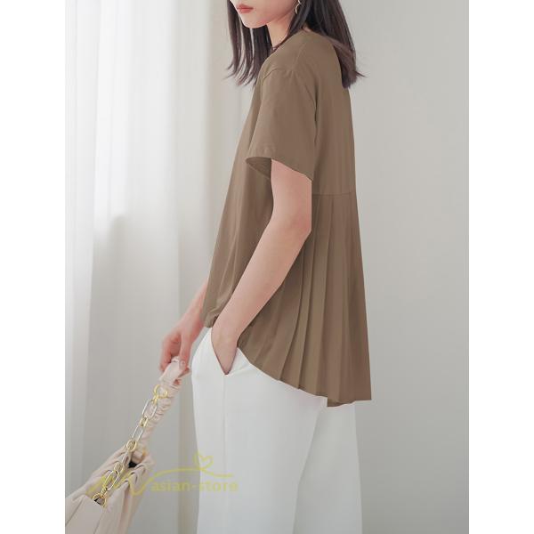 tシャツ・カットソー | Tシャツ レディース 春 夏 秋 Tシャツ 半袖 ブラウス かわいい プリーツTシャツ 無地 半袖 ゆったり 20代 きれいめ 40代 カットソー シンプル 韓国風 30代