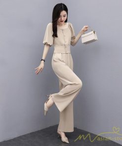 セットアップ | スーツ レディース 半袖 ブラウス パンツ 2点セット 上下 ロングパンツ ワイドパンツ ボトムス 大きいサイズ カジュアル レディース ゆったり