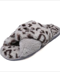 サンダル | ファースリッパ フラット室内履き ファーレディース あったか 滑り止め レオパード柄 ヒョウ柄