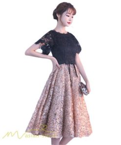 大人 | パーティードレス ドレス 刺繍 切り替え 上品 膝丈ワンピース 半袖 エレガント 二次会 結婚式 お呼ばれドレス 披露宴 黒+カーキ 卒業式 フレアワンピース ママ