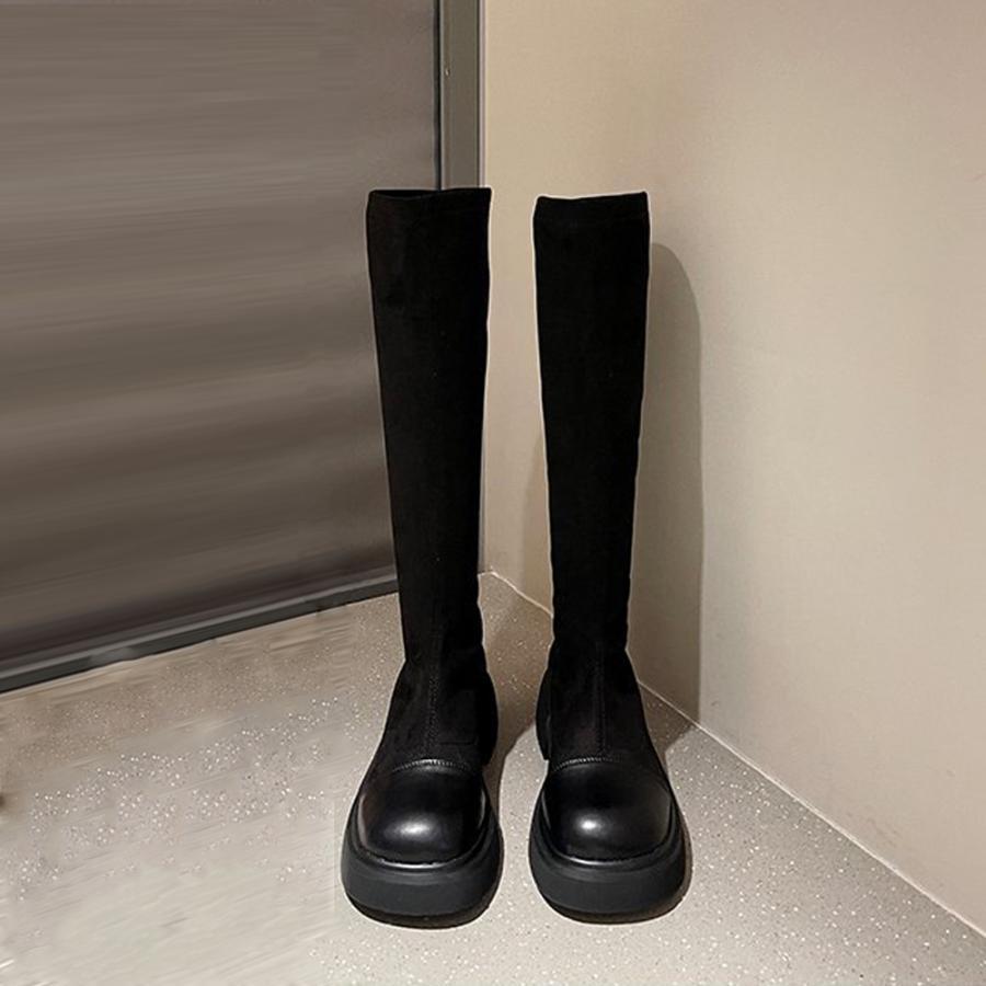 ニーハイブーツ | ロングブーツ ラウンドトゥ 厚底ブーツ