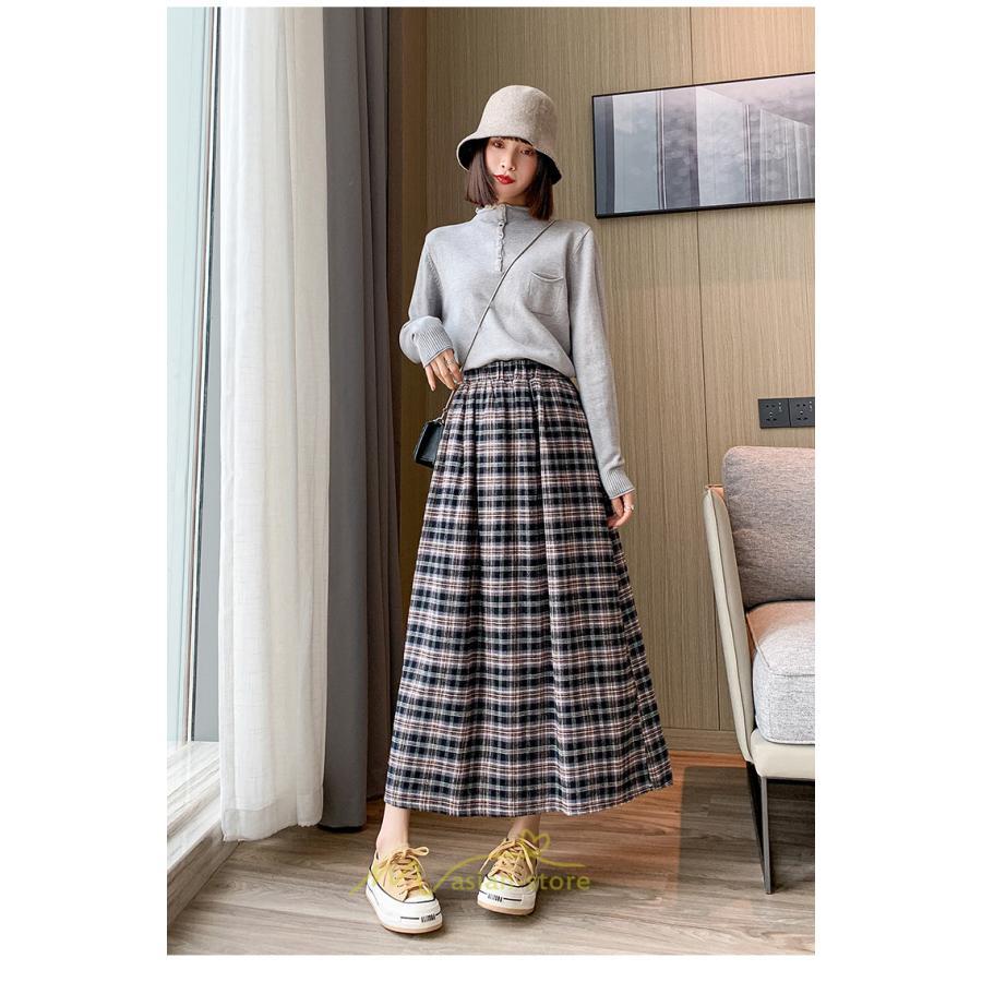 スカート | チェックロングウエストゴム チェック柄 大人 ハイウエスト Aライン30代40代50代 通学通勤 可愛い スカート ゆったり