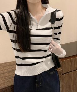ニット・セーター | ハーフジップボーダー ニットプルオーバー