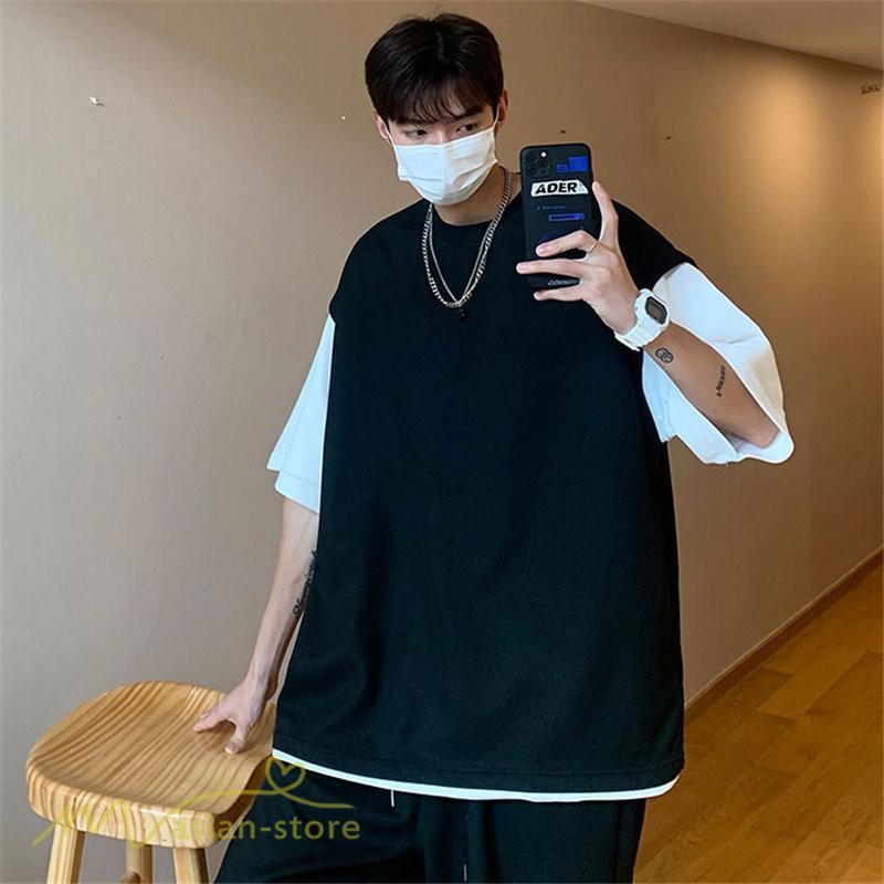 Tシャツ | Tシャツ メンズ 半袖 重ね着風 レイヤード 無地 ゆったり クルーネック カットソー 20代 30代 おしゃれ 無地 大きいサイズ シンプル 40代 カジュアル お出かけ
