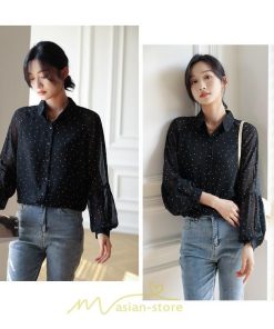 シャツ・ブラウス | ブラウス レディース きれいめ 40代 春秋新作 オシャレブラウス シャツ 長袖トップス Vネックブラウス 大人 シャツ30代 ゆったり 通勤 50代 ドット柄