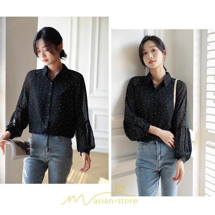 シャツ・ブラウス | ブラウス レディース きれいめ 40代 春秋新作 オシャレブラウス シャツ 長袖トップス Vネックブラウス 大人 シャツ30代 ゆったり 通勤 50代 ドット柄