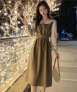 ミディアム | ワンピース 春 秋 ハイウエスト レディース 長袖 Aラインワンピース 通勤 通学 お出かけ 大人 上品 長袖ワンピース 通学 シンプル 通勤 切り替え 無地 大人