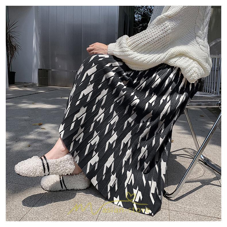 スカート | ロングレディース ボトムス プリーツかわいい 秋冬新作 韓国風 ハイウエスト 細見え 脚長効果 ニット こなれ感 高身長 低身長 トレンド