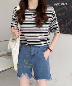 ｔシャツ・カットソー | Tシャツ レディース 40代 春夏 オシャレブラウス 韓国風 チュニック 半袖Tシャツ ストライプ柄 通勤通学 カジュアル アウター ゆったり 着痩せ お出かけ 丸首