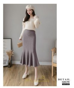 スカート | ロング丈 秋冬 レディース ロングウエストゴム ハイウエスト 黒 グレー マーメイド コーデ お出かけ 韓国風 脚長効果 フレア 人気新作
