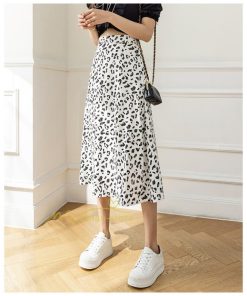 スカート | ミモレ丈 柄 ロング 秋 フレアウエストゴム ヒョウ柄 マキシ 白 黒 カジュアル 通勤通学 ロング20代30代40代 お出かけ