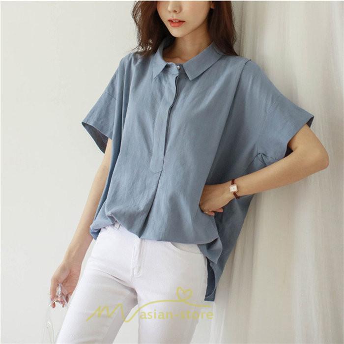 シャツ・ブラウス | ブラウス トップス 半袖 レディース 韓国風 2022新作 体型カバー シャツ 20代 30代 40代 50代 60代 大人 無地 可愛い ゆったり 夏 春 夏服 おしゃれ