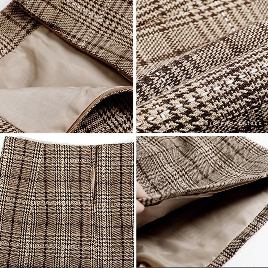 タイトスカート | チェック ミニスカート レディース ハイウエスト Aラインスカート 裏地付きウールスカート