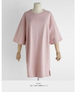 ｔシャツ・カットソー | 大きめTシャツ レディース 夏物 半袖 五分袖 カットソー ロングｔ ワンピース 無地 プルオーバー 白 黒 ルームウェア ゆったり Tシャツ 可愛い お出かけ 綿