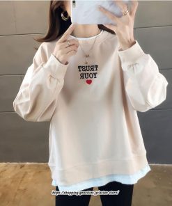 パーカー | 送料無料 重ね着 トレーナー レディース レイヤード フェイクレイヤード カットソー スウェット アルファベット刺繍 体型カバー トップス 長袖