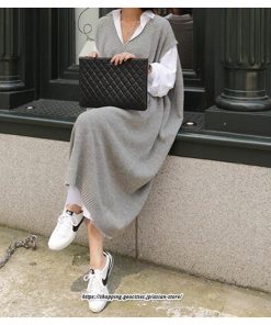 マキシ | ニットベストワンピース レディース 40代 秋冬 ワンピース Vネック ニットロングベスト ニットワンピース ゆったり ひざ下 オシャレ 韓国風 無地カジュアル