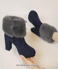 ブーツ | ショートレディース 6cmヒール ファー サイドジッパー 太めヒール 冬 保温 防寒 大きいサイズ 痛くない 冬靴 あったか オシャレ 疲れない
