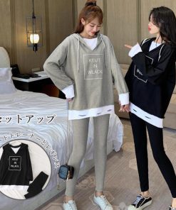 パーカ | レギンス レディース ルームウェアセット 部屋着 レイヤード風 セットアップ カジュアル 重ね着風 2点セット パーカー