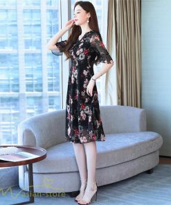 ミディアム | Aラインワンピース レディース 着痩せ 花柄 きれいめ おしゃれ 上品 20代 30代 40代 Vネック エレガント ワンピース 膝丈 上品 ミディアムワンピース サマー