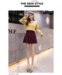 スカート | レディース ボトムス ミニ丈 ひざ上 ウエストゴム 楽ちん ゆったり ニット 秋冬 韓国風 Aライン フレア デート 着痩せ 可愛い お出かけ 脚長効果