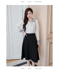 スカート | Aラインフレアビジネスフォーマル OL オフィス 黒ハイウエスト エレガント ヒップアップ シルエット 着痩せ