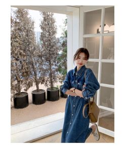 マキシ | デニムワンピース 秋 レディース ジャケット 羽織り ワンピース 長袖 腰着痩せ 女性美シルエット デニム 30代40代50代 ロング丈 オフィス 無地 秋コーデ