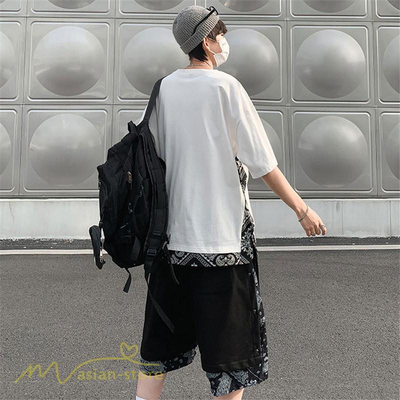 Tシャツ | Tシャツ メンズ 半袖 重ね着風 カジュアル半袖tシャツ 夏新作 メンズスタイル カットソー 上品 切り替え 2XL 大きいサイズ クルーネック 黒 白