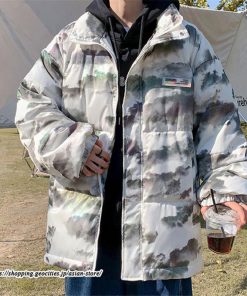 ダウンジャケット | ダウンコート 中綿コート メンズ 絞り染め カッコウイイ フードなし 厚手 秋 冬 暖かい コーデ 大きいサイズ コート スタンドカラー ゆったり 中綿 カジュアル