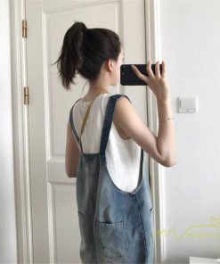 オーバーオール サロペット | サロペットパンツ オーバーオール デニム ゆったり ハイウエスト レディース カジュアル ヴィンテージ加工 無地 2020夏コーデ 復古風 デイリーコーデ