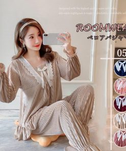 セットアップ | 部屋着 可愛い レディース パジャマ ベロア 長袖秋冬 寝巻き ゆったり ルームウェア ナイトウェア 上下セット