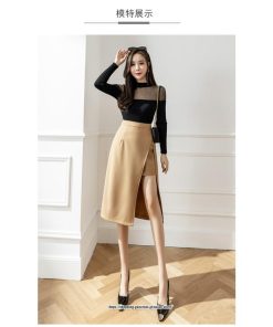 スカート | ロングレディース ボトムス  ロング 秋冬 40代 50代 コーデ 送料無料 スリット 着痩せ 韓国ファッション Aライン セクシー ハイウエスト