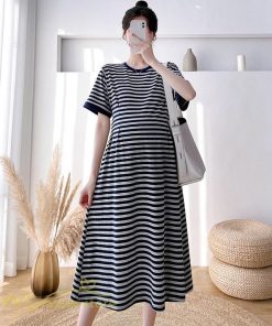 ワンピース | マタニティレディース ストライプ 着痩せ ゆる妊婦服 夏 サマーママ着 大きいサイズ 産前産後 上品 シンプル 大きいサイズ