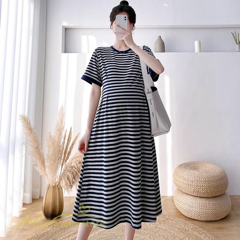 ワンピース | マタニティレディース ストライプ 着痩せ ゆる妊婦服 夏 サマーママ着 大きいサイズ 産前産後 上品 シンプル 大きいサイズ