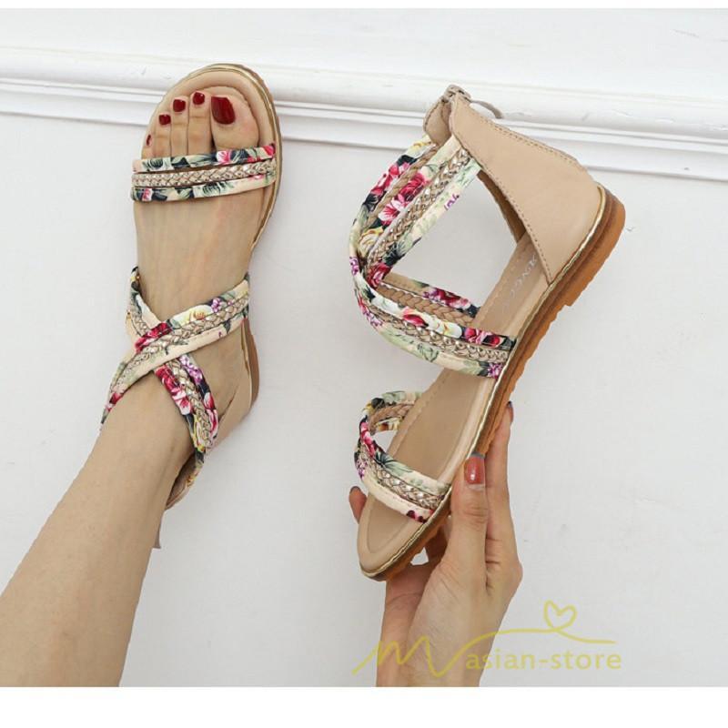 サンダル ミュール | サンダル レディース 歩きやすい ウェッジソール バックファスナー ローヒール フラットサンダル 2021年夏 ぺたんこサンダル ストラップサンダル 歩きやすい