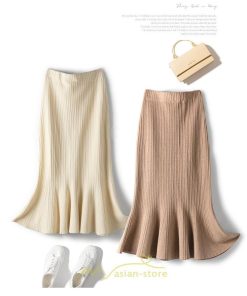 スカート | ロング丈 秋冬 レディース ロングウエストゴム ハイウエスト 黒 グレー マーメイド コーデ お出かけ 韓国風 脚長効果 フレア 人気新作