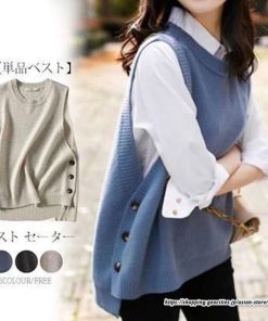 ベスト | ニットニットタンクトップ レディース ニット タンクトップ トップス 重ね着 ノースリーブ タンク セーター コーデ 秋 チョッキ ボタン付き
