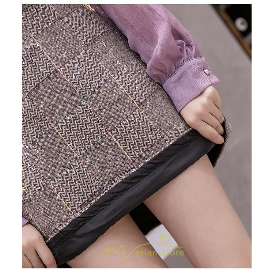 スカート | レディース ミニショット丈 キラキラ インナーパンツ付き ハイウエスト 着痩せ オシャレ 韓国ファッション 20代30代40代50代 2022 秋冬