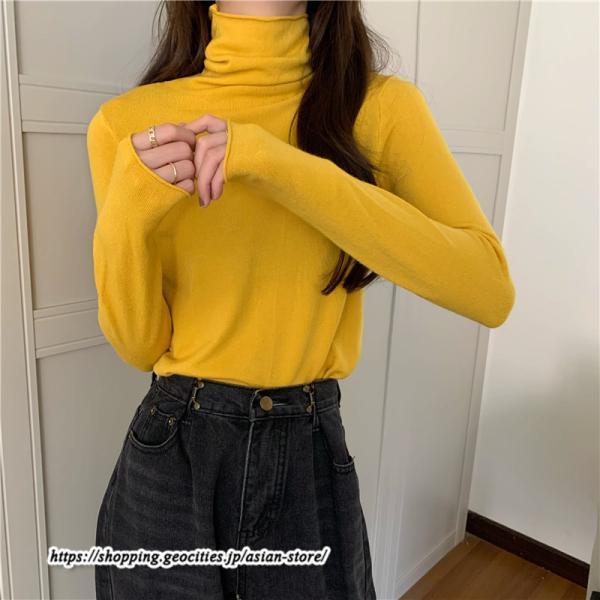 ニット・セーター | カットソー ニット レディース ハイネック 長袖 秋冬 春 トップス スリム ストレッチ インナー 無地 プルオーバー 通学通勤 長袖ニット 着痩せ 長袖カットソー