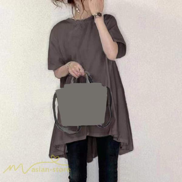 tシャツ・カットソー | Tシャツ レディース 半袖 カジュアル クルーネック おしゃれ 女性用 シンプル 無地 フレア カジュアル 可愛い トップス カットソー 4色 上品 フリーサイズ