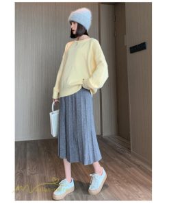 スカート | マタニティレディース ニット 秋冬 2022新作 産前産後 きれいめ 無地 ゆったり 妊婦服 マタニティウェア ハイウエスト ウエスト調整 Aライン