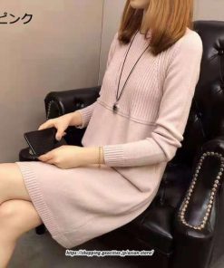マキシ | ニットワンピース ワンピース レディース チュニック ハイネック ひざ丈 ゆったり セーター 暖か 無地 着痩せ キレイめ おしゃれ 上品 通勤 フェミニン
