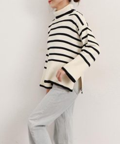 ニット・セーター | タートルネックボーダーニットトップス冬服
