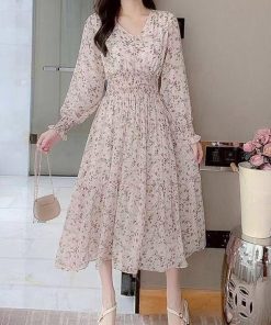 ワンピース | ウエストシャーリング花柄ロングワンピース