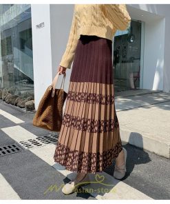 スカート | ロングウエストゴム プリーツ ロング丈 黒 グレー カーキ コーヒー レディース きれいめ 秋カジュアル 冬ニット 秋冬 オフィス