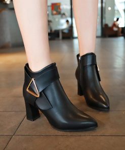 パンプス | ポインテッドトゥ ショートブーツ レディース チャンキーヒール ブーツ サイドファスナー ブーティ 太ヒール 歩きやすい